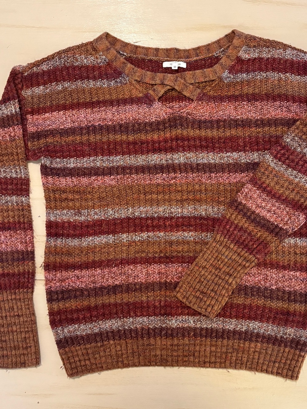 Maurices Men's Striped Crewneck Sweater in Rust, Pink & Maroon
